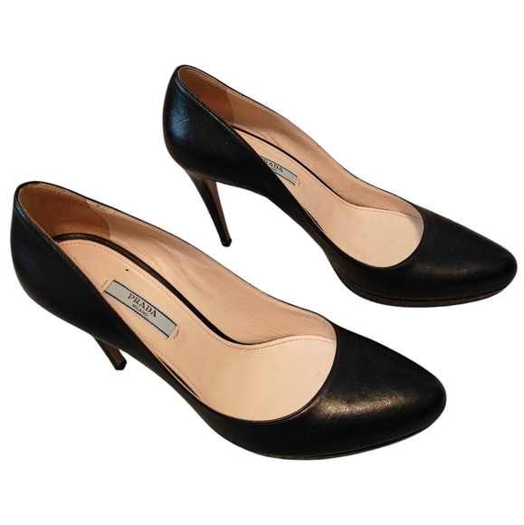 PRADA Almond Toe Pumps in Saffiano Leather Black Size 39 - Picture 5 of 13